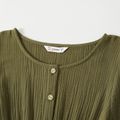 100% Cotton Family Matching Crepe Solid Green Dresses and Short-sleeve T-shirts Sets Dark Green