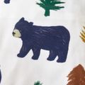 طفل رضيع في جميع أنحاء الدب حيوان وشجرة الطباعة بلا أكمام وزرة بذلة متعدد الألوان image 3