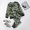 2-piece Kid Boy Letter Camouflage Print Colorblock Long-sleeve Top and Elasticized Pants Set Black