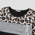 Letter and Leopard Print Colorblock Splicing Family Matching T-shirts Sets Black