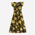 Floral Print Short-sleeve Family Matching Sets(Yellow Ruffle Sleeve V-neck Dresses) Yellow