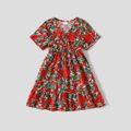 Red Floral Print Family Matching Sets( Midi Dresses and Short-sleeve T-shirts) Red