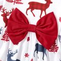 Baby Girl Christmas Plaid/Deer Print Long-sleeve Bowknot Dress White