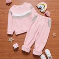 2-piece Kid Girl Colorblock Fuzzy Pullover and Elasticized Pants Set Pink image 1