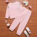 2-piece Kid Girl Colorblock Fuzzy Pullover and Elasticized Pants Set Pink image 2