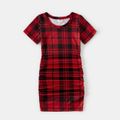 Family Matching Red Plaid Short-sleeve Mini Dresses and Polo Shirts Sets Red image 4