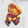 2-piece Kid Boy Bear Basketball Print Hoodie  and Elasticized Pants Set White