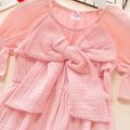 Toddler Girl 100% Cotton Bowknot Front Puff-sleeve Solid Jumpsuit Pink