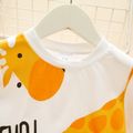 2-piece Toddler Girl/Boy Letter Giraffe Print Long-sleeve Tee and Stripe Pants Set White image 5