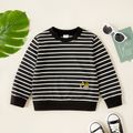 Toddler Boy Excavator Embroidered Stripe/Solid Pullover Sweatshirt Black/White
