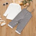 2-piece Toddler Girl Stand Collar Long-sleeve White Top and Houndstooth Strap Overalls White