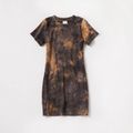 Ribbed Coffee Tie Dye Cotton Short-sleeve Bodycon Mini Dress for Mom and Me Coffee