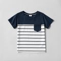 Stripe Print Family Matching Colorblock Short-sleeve Sets Navy