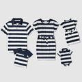 Blue and White Thick Stripes Short-sleeve Family Matching Sets Navy