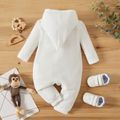 Baby Boy Solid Waffle Double Breasted Long-sleeve Hooded Jumpsuit White image 5