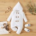 Baby Boy Solid Waffle Double Breasted Long-sleeve Hooded Jumpsuit White image 1