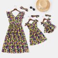 Floral Print V-neck Ruffle-sleeve Midi Dress for Mom and Me Multi-color