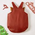 Christmas Reindeer Print 3D Antlers Baby Girl Sleeveless Romper Overalls Brown