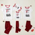 Christmas Letter Print T-shirts and Red Plaid Pants Family Matching Pajamas Sets (Flame Resistant) Red/White