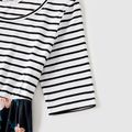 Family Matching Stripe Floral Splice Half-sleeve Dresses and Colorblock Short-sleeve T-shirts Sets Black/White