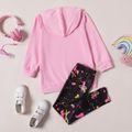 2-piece Kid Girl Headphone Glasses Print Pink Hoodie and Unicorn Rainbow Print Leggings Set Pink