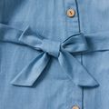 100% Cotton Blue Denim V-neck Short-sleeve Front Button Dress for Mom and Me Bluish Grey