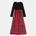 Red and Black Plaid Series Family Matching Sets(Long Sleeve Splice Print Dress and Polo Short Sleeve Shirt) Red