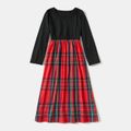 Red and Black Plaid Series Family Matching Sets(Long Sleeve Splice Print Dress and Polo Short Sleeve Shirt) Red image 3