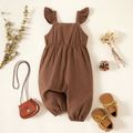 Baby Girl Solid Brown/White Floral Print Flutter-sleeve Jumpsuit Overalls Brown