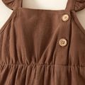 Baby Girl Solid Brown/White Floral Print Flutter-sleeve Jumpsuit Overalls Brown