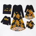 Family Matching Sunflowers Floral Print Black Splicing Long-sleeve Sets Black