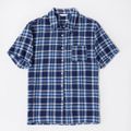 Solid Dark Blue Family Matching Sets（Plaid Button Front Shirts and Long Sleeve Front Button Dresses） Deep Blue