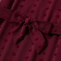 Wine Red Swiss Dot Long-sleeve Belted Ruffle Hem Chiffon Midi Dress for Mom and Me Burgundy