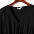 Black Half-sleeve Splicing Plaid Print Tie Waist Midi Length Dress for Mom and Me Black