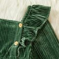 Baby Girl Solid Square Neck Long-sleeve Ruffle Corduroy Dress Set Dark Green