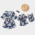 Royal Blue Floral Print Cotton 1/2 Sleeve Shorts Romper for Mommy and Me Royal Blue