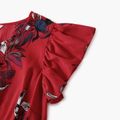 Red Floral Print V-neck Ruffle Sleeve A-Line Dress for Mom and Me Red
