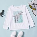Kid Boy Dinosaur Print Striped Pullover Sweatshirt White