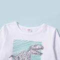 Kid Boy Dinosaur Print Striped Pullover Sweatshirt White