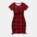 Family Matching Red Plaid Short-sleeve Mini Dresses and Polo Shirts Sets Red image 2
