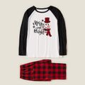 Christmas Letters and Red Plaid Print Family Matching Raglan Long-sleeve Pajamas Sets (Flame Resistant) Black/White/Red