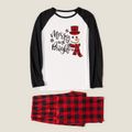Christmas Letters and Red Plaid Print Family Matching Raglan Long-sleeve Pajamas Sets (Flame Resistant) Black/White/Red
