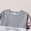 2-piece Kid Girl Letter Camouflage Print Colorblock Long-sleeve Tee and Elasticized Pants Set Grey