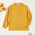 Fashionable Kid Boy Stand Collar Button Design Long-sleeve Solid Shirt Ginger