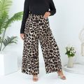 Women Plus Size Casual Leopard Print Wide Leg Pants Coffee