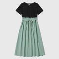 100% Cotton Solid Splice Long-sleeve Matching Dresses Color block