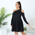 Women Plus Size Elegant Cold Shoulder Long-sleeve Black Short Dress Black