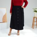 Women Plus Size Elegant Button Design Black Skirt Black