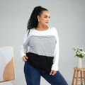 Women Plus Size Casual Stripe Long-sleeve Tee Black/White