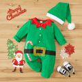 100% Cotton Baby 2pcs Christmas Green / Red Long-sleeve Jumpsuit Set Green image 1